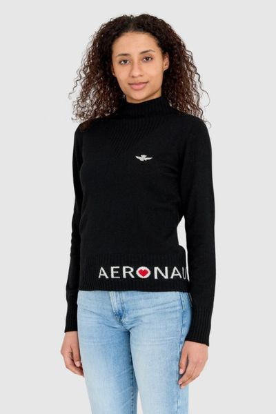 AERONAUTICA MILITARE Czarny sweter damski z domieszką kaszmiru, Rozmiar XS. Czarne swetry AERONAUTICA MILITARE, s, bez wzorów, z kaszmiru, bez ramiączek. W wyprzedaży za 425.99 zł.