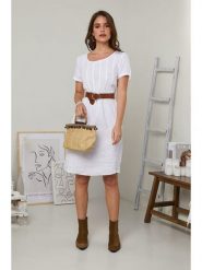 Le Monde du Lin Lniana sukienka w kolorze białym rozmiar: 36/38. Białe sukienki Le Monde du Lin, bez wzorów, ze lnu, bez kołnierzyka, bez ramiączek, midi. Za 152.99 zł.