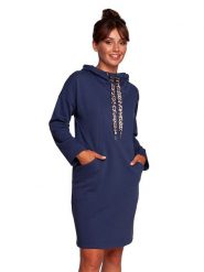 Be Wear Sukienka w kolorze granatowym rozmiar: L. Niebieskie sukienki Be Wear, na co dzień, l, bez wzorów, bez kołnierzyka, bez ramiączek, mini, proste. Za 225.57 zł.