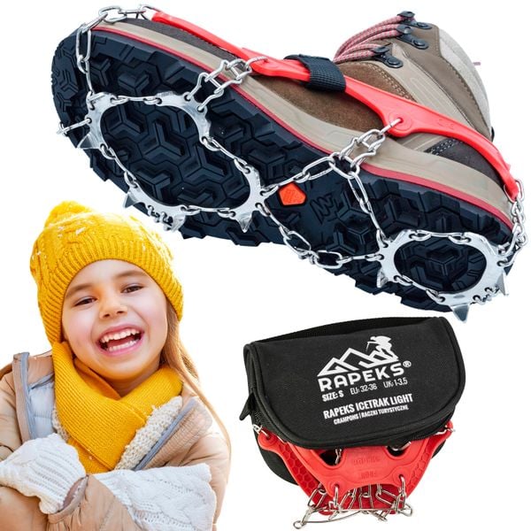 Raczki turystyczne na buty Rapeks Icetrak Light. Czerwone trekkingi RAPEKS, trekkingowe. W wyprzedaży za 79.90 zł.