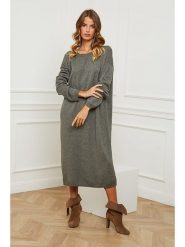 So Cachemire Sukienka dzianinowa "Fastidius" w kolorze oliwkowym rozmiar: M. Brązowe sukienki So Cachemire, m, bez wzorów, z dzianiny, bez kołnierzyka, bez ramiączek, maxi. Za 195.99 zł.