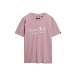 Metaliczny t-shirt damski casualowy Superdry Venue. Fioletowe t-shirty Superdry, bez wzorów, bez kołnierzyka, bez ramiączek. Za 147.60 zł.