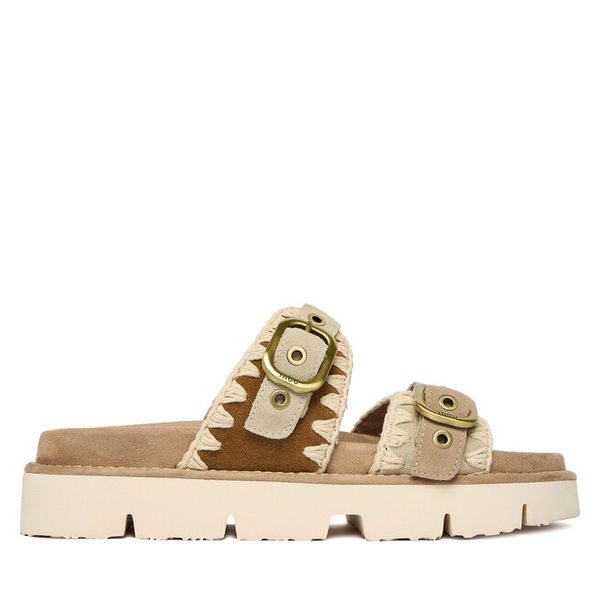 Klapki Mou. Brązowe klapki Mou, bez wzorów, bez obcasa. Za 899.99 zł.