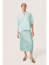 Soaked in Luxury Bluzka w kolorze turkusowym rozmiar: XXL. Niebieskie bluzki Soaked in Luxury, xxl, bez wzorów, bez kołnierzyka, bez ramiączek. Za 114.44 zł.