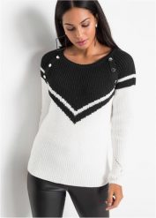 Sweter z guzikami. Czarne swetry bonprix, bez wzorów, bez ramiączek. Za 109.99 zł.