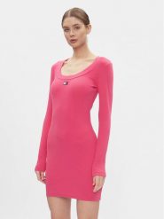 Tommy Jeans Sukienka dzianinowa Tjw Badge Rib Bodycon Ls DW0DW17424 Różowy Slim Fit. Czerwone sukienki Tommy Jeans, xl, bez wzorów, z bawełny, bez kołnierzyka, bez ramiączek, bodycon. Za 219.99 zł.