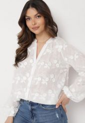 Biała Koszula z Haftowanej Tkaniny z Guzikami Blariana. Białe koszule Born2be, l, bez wzorów, z tkaniny, eleganckie, bez kołnierzyka, bez ramiączek. Za 119.99 zł.