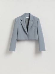 Krótka marynarka - granatowy. Niebieskie marynarki i żakiety Reserved, l, bez wzorów, z tkaniny. Za 229.99 zł.