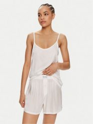 Calvin Klein Underwear Piżama 000QS7153E Biały Regular Fit. Białe piżamy Calvin Klein Underwear, bez wzorów, z wiskozy, bez ramiączek. Za 189.99 zł.