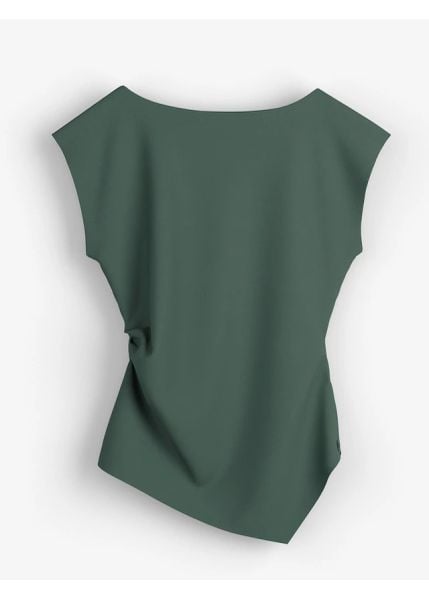 Asymetryczny top z wygodnego materiału scuba. Zielone topy bonprix, bez wzorów, z asymetrycznym kołnierzem, bez ramiączek. Za 74.99 zł.