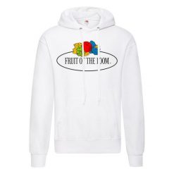 Damska Bluza Z Kapturem Z Nadrukiem Klasycznego Logo W Stylu Vintage. Białe bluzy FRUIT OF THE LOOM, m, bez wzorów, z bawełny, z kapturem. Za 140.99 zł.