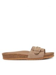 Tommy Hilfiger Klapki FW0FW08809 Beżowy. Brązowe klapki TOMMY HILFIGER, bez wzorów, ze skóry, bez obcasa. Za 289.99 zł.
