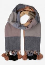 Brązowy Prostokątny Szalik z Kolorowymi Pomponami Komo. Brązowe szaliki Born2be, bez wzorów, z bawełny. Za 44.99 zł.