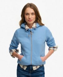 Superdry Bluza z kapturem Essential Logo Zip Half Brushed. Niebieskie bluzy Superdry, bez wzorów, z bawełny, z kapturem. Za 379.95 zł.