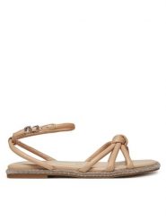 Guess Sandały FLJSLO LEA03 Beżowy. Brązowe sandały Guess, z aplikacjami, ze skóry, bez obcasa, na płaskiej podeszwie, bez zapięcia. Za 449.99 zł.