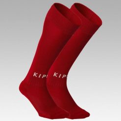 Skarpety piłkarskie Kipsta Essential Club. Czerwone skarpety KIPSTA, bez wzorów, z elastanu. Za 14.99 zł.