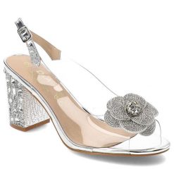 Srebrne Sandały S.Barski Eleganckie Obuwie Damskie. Szare sandały S.BARSKI, bez wzorów, z materiału, eleganckie, bez obcasa, na obcasie, bez zapięcia. Za 199.00 zł.