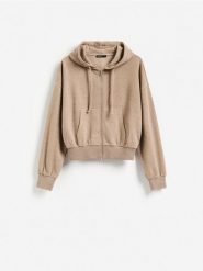 Rozpinana bluza z kapturem - beżowy. Brązowe bluzy Reserved, l, bez wzorów, z bawełny, z kapturem. Za 119.99 zł.