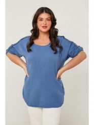 Curvy Lady Bluzka w kolorze niebieskim rozmiar: 48/50. Niebieskie bluzki Curvy Lady, bez wzorów, klasyczne, bez kołnierzyka, bez ramiączek. Za 140.53 zł.