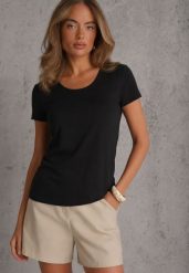 Czarny T-shirt Basic z Bawełny o Klasycznym Prostym Kroju z Zaokrąglonym Dekoltem Setho. Czarne t-shirty Renee, l, bez wzorów, z bawełny, bez kołnierzyka, bez ramiączek. Za 29.99 zł.