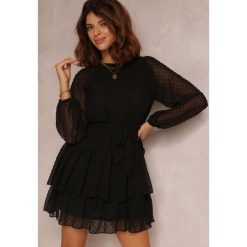 Czarna Sukienka Dimplesky. Czarne sukienki Renee, m, bez wzorów, z tkaniny, bez kołnierzyka, bez ramiączek, mini, rozkloszowane. Za 64.99 zł.