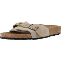 Klapki damskie Birkenstock Oita Braided Taupe Suede Calz S. Brązowe klapki Birkenstock, bez wzorów, z materiału, bez obcasa. Za 825.00 zł.