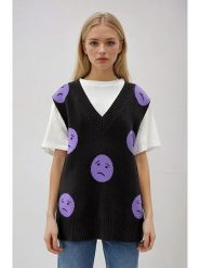 Weekday Bezrękawnik w kolorze czarno-fioletowym rozmiar: XL. Czarne swetry Weekday, xl, bez wzorów, z bawełny, bez ramiączek. Za 73.95 zł.