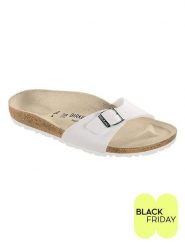 Birkenstock Klapki "Madrid" w kolorze białym rozmiar: 45. Białe klapki Birkenstock, bez wzorów, z otwartym noskiem, bez obcasa. Za 220.45 zł.