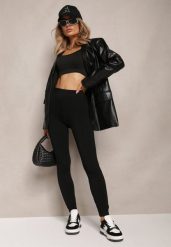Czarne Legginsy z Szeroką Gumką w Talii Blemisava. Czarne legginsy Renee, m, bez wzorów, z jeansu. Za 34.99 zł.