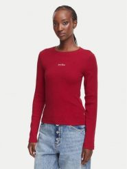 Guess Jeans Bluzka W6YP14 K3821 Bordowy Slim Fit. Czerwone bluzki Guess Jeans, l, z aplikacjami, z bawełny, bez kołnierzyka, bez ramiączek. Za 169.99 zł.