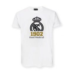 Real Madryt 1902 - biała koszulka z herbem - M. Białe bluzki REAL MADRID, m, bez wzorów, sportowe, bez kołnierzyka, bez ramiączek. W wyprzedaży za 108.18 zł.