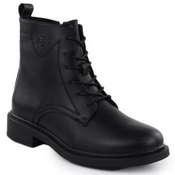 Skórzane botki damskie workery ocieplane czarne Sergio Leone BT25172-S. Czarne botki Sergio Leone, bez wzorów, ze skóry, bez obcasa, bez zapięcia. Za 219.99 zł.