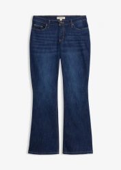 Dżinsy dzwony, mid waist. Niebieskie jeansy bonprix, bez wzorów. Za 119.99 zł.