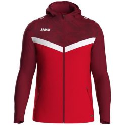 Damska bluza dresowa z kapturem zapinana na zamek błyskawiczny Jako Iconic. Czerwone bluzy JAKO, bez wzorów, z dresówki, z kapturem. Za 276.45 zł.