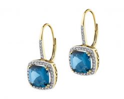 Kolczyki z żółtego złota z diamentami i topazami London Blue - próba 585. Niebieskie kolczyki Apart, z diamentem, złote. Za 4,359.00 zł.
