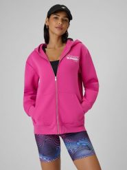 4F Bluza dresowa regular z kapturem damska - różowa L. Czerwone bluzy 4f, l, bez wzorów, z dresówki, z kapturem. Za 249.99 zł.