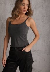 Szary Top z Wiskozy na Podwójnych Ramiączkach Indrea. Szare topy Renee, m, bez wzorów, z jeansu, bez kołnierzyka, bez ramiączek. Za 64.99 zł.