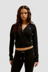 JUICY COUTURE Czarna bluza damska Single Jersey Ola Hoodie, Rozmiar XL. Czarne bluzy sportowe Juicy Couture, s, bez wzorów, z jersey, bez kaptura. W wyprzedaży za 259.99 zł.