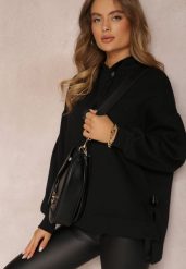 Czarna Bluza Oversize z Kapturem Liiza. Czarne bluzy Renee, m, bez wzorów, z bawełny, z kapturem. Za 79.99 zł.