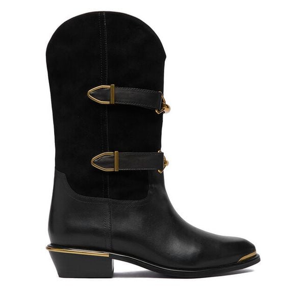 Botki Badura. Czarne botki Badura, bez wzorów, bez obcasa, na słupku, bez zapięcia. Za 599.99 zł.