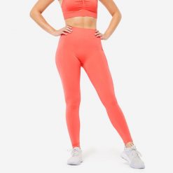 Legginsy fitness damskie Domyos Push Up. Czerwone legginsy DOMYOS, l, bez wzorów, z elastanu. W wyprzedaży za 79.99 zł.