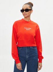 Calvin Klein Jeans Bluza Stacked Institutional J20J221466 Czerwony Regular Fit. Czerwone bluzy Calvin Klein Jeans, m, bez wzorów, z bawełny, bez kaptura. Za 179.99 zł.
