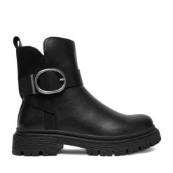 Botki JENNY. Czarne botki Jenny, bez wzorów, bez obcasa, na płaskiej podeszwie, bez zapięcia. Za 179.99 zł.