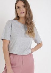 Jasnoszary T-shirt Keatris. Szare t-shirty Born2be, l, bez wzorów, z bawełny, bez kołnierzyka, bez ramiączek. Za 29.99 zł.