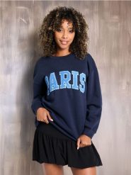 Bluza z napisem - granatowy. Niebieskie bluzy Sinsay, l, bez wzorów, bez kaptura. Za 49.99 zł.