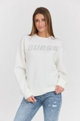 GUESS Biała damska bluza z cyrkoniami Cecilia, Rozmiar L. Białe bluzy sportowe Guess, l, z aplikacjami, z elastanu, bez kaptura. W wyprzedaży za 249.99 zł.