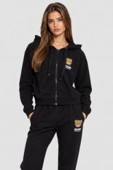 MOSCHINO Czarna damska bluza zapinana z kapturem, Rozmiar L. Czarne bluzy MOSCHINO, l, bez wzorów, z kapturem. Za 899.00 zł.
