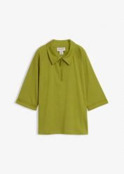Bluzka z kołnierzykiem polo. Zielone bluzki bonprix, bez wzorów, bez kołnierzyka, bez ramiączek. Za 109.99 zł.