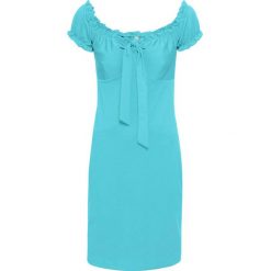 Sukienka "carmen" z kokardą bonprix morski. Niebieskie sukienki bonprix, bez wzorów, bez kołnierzyka, bez ramiączek. Za 119.99 zł.