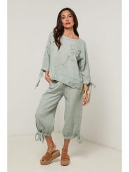 Le Monde du Lin Lniana bluzka w kolorze miętowym rozmiar: 36/38. Zielone bluzki Le Monde du Lin, bez wzorów, ze lnu, bez kołnierzyka, bez ramiączek. Za 121.99 zł.